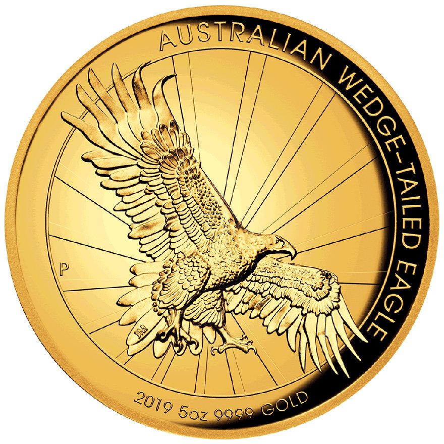 View 1: Gold Wedge Tailed Eagle 5 oz PP - High Relief 2019