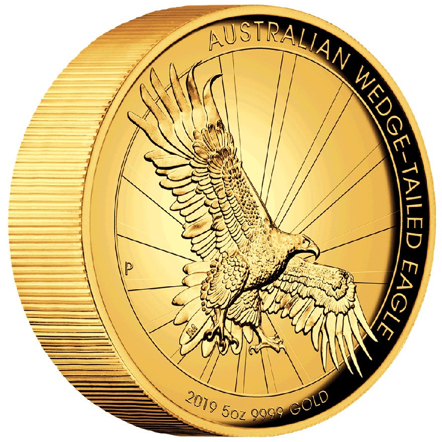 View 2: Gold Wedge Tailed Eagle 5 oz PP - High Relief 2019