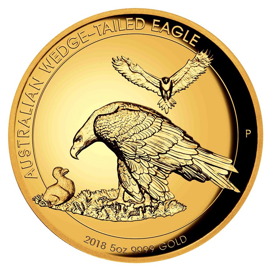 View 1: Gold Wedge Tailed Eagle 5 oz PP - High Relief 2018