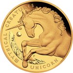 Front of the Gold Mythical Creatures 5 oz PF - Unicorn 2021