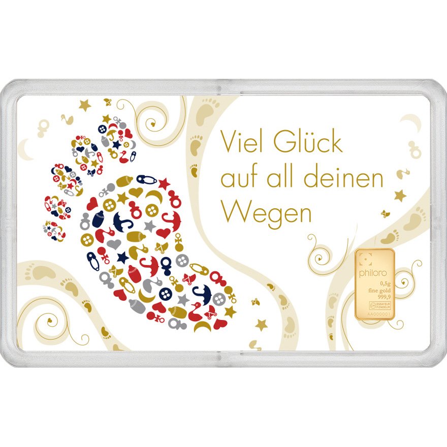 View 1: Goldbarren 0,5 g - philoro Geschenkkarte "Viel Glück auf all deinen Wegen"