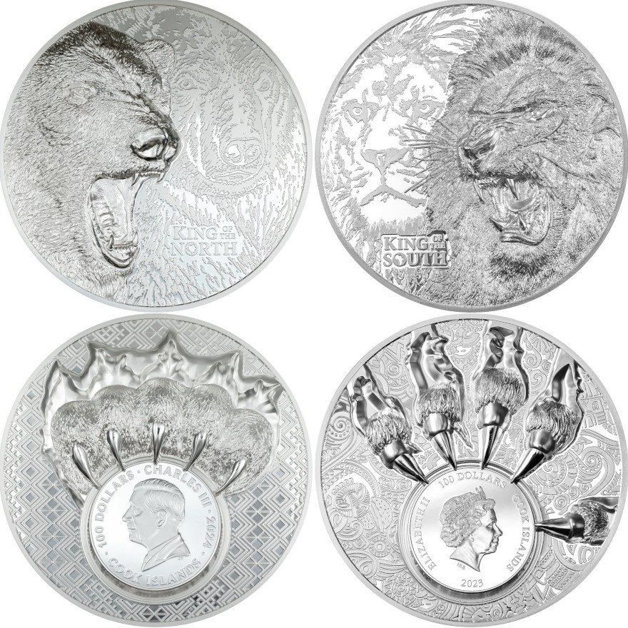 View 1: Silber Münzsatz 2 x 1000 g King of the North & South PP - Ultra High Relief