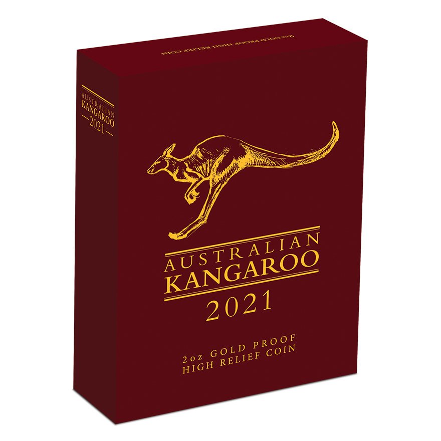 Original coin case of the Gold Kangaroo 2 oz PF - High Relief 2021
