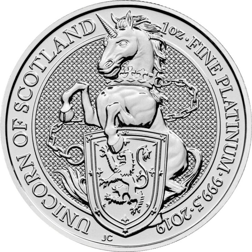 View 1: Platin The Queen's Beasts 1 oz - Unicorn of Scotland 2019
