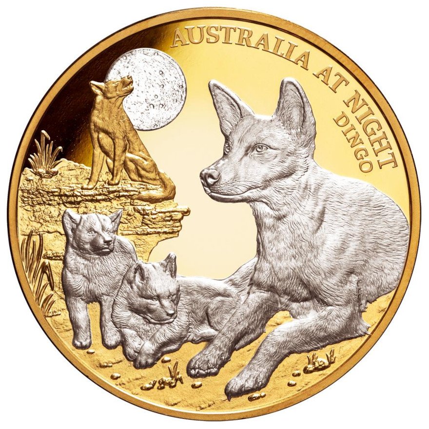 Front of the Gold Dingo 1 oz PF - Platinum-plated 2021