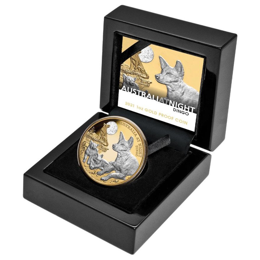 Gold Dingo 1 oz PF - Platinum-plated 2021 in the original coin case