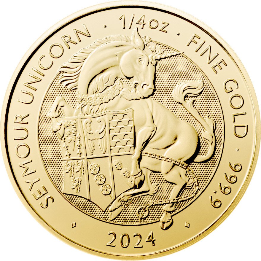 View 1: Gold Seymour Unicorn 1/4 oz - Royal Tudor Beasts 2024