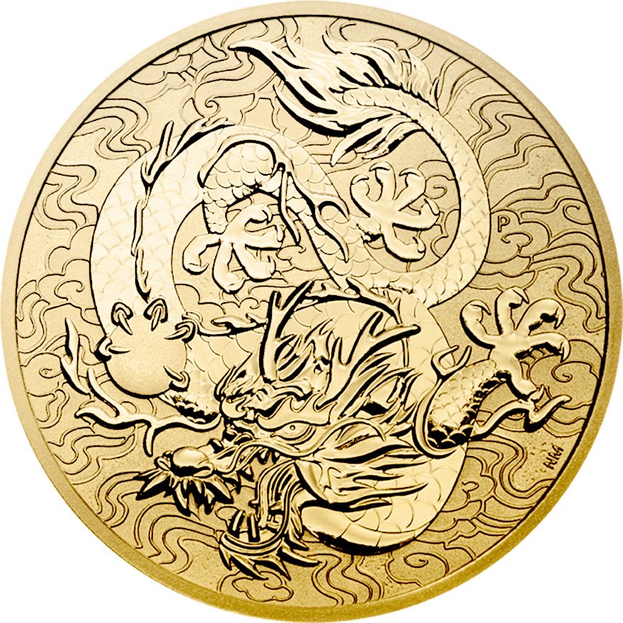 View 1: Gold Chinese Myths and Legends 1 oz - Drache 2022