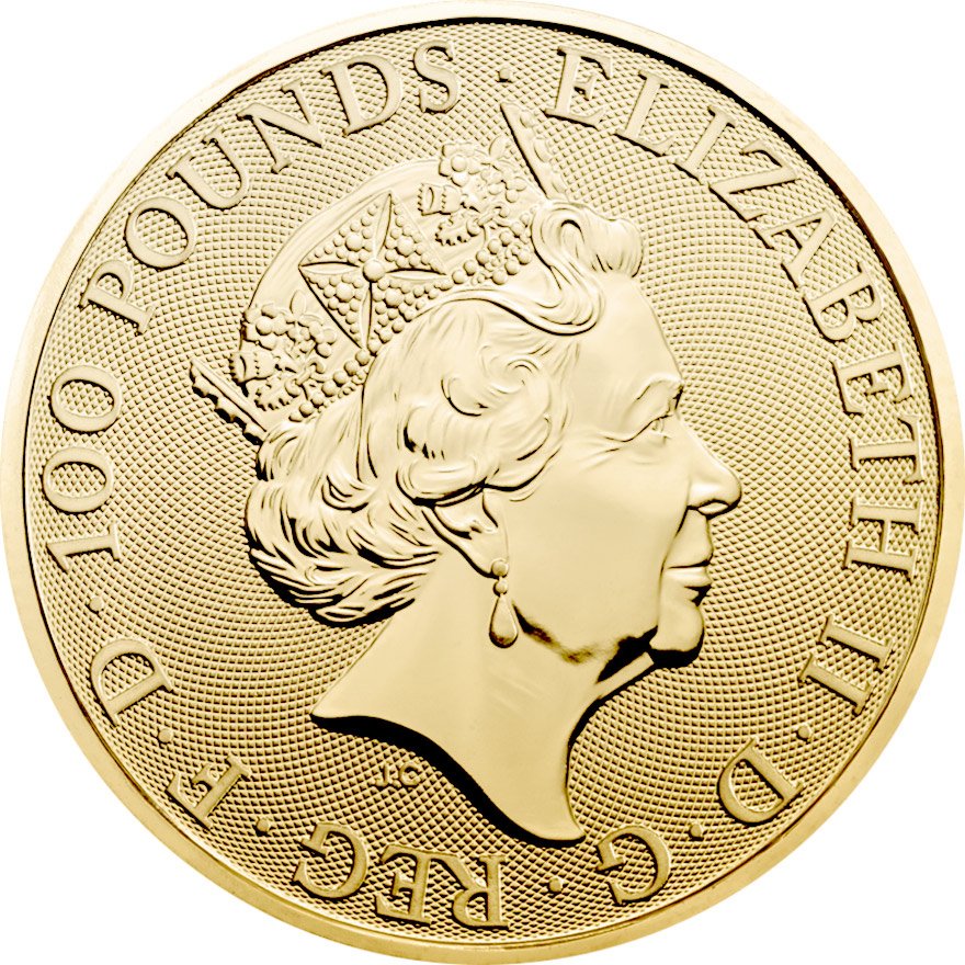 View 2: Gold The Queen's Beasts 1 oz - White Lion of Mortimer 2020