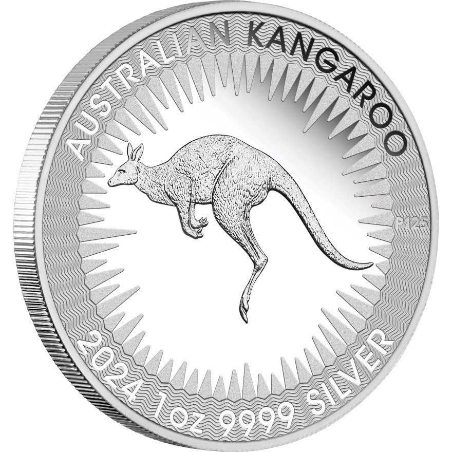 Side view of the Silver Kangaroo 1 oz PF - King Charles III. - 2024