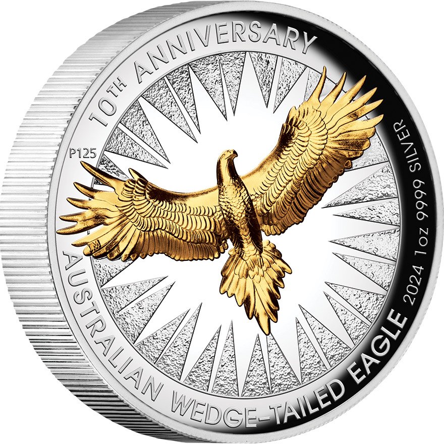 View 2: Silber Wedge Tailed Eagle 1 oz PP - 10th Anniversary - High Relief 2024