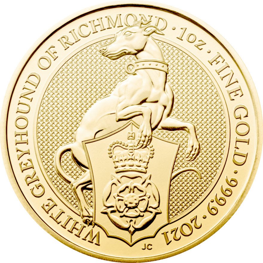 View 1: Gold The Queen's Beasts 1 oz - White Greyhound of Richmond 2021