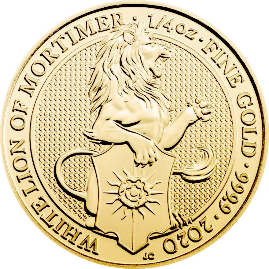 View 1: Gold The Queen's Beasts 1/4 oz - White Lion of Mortimer 2020