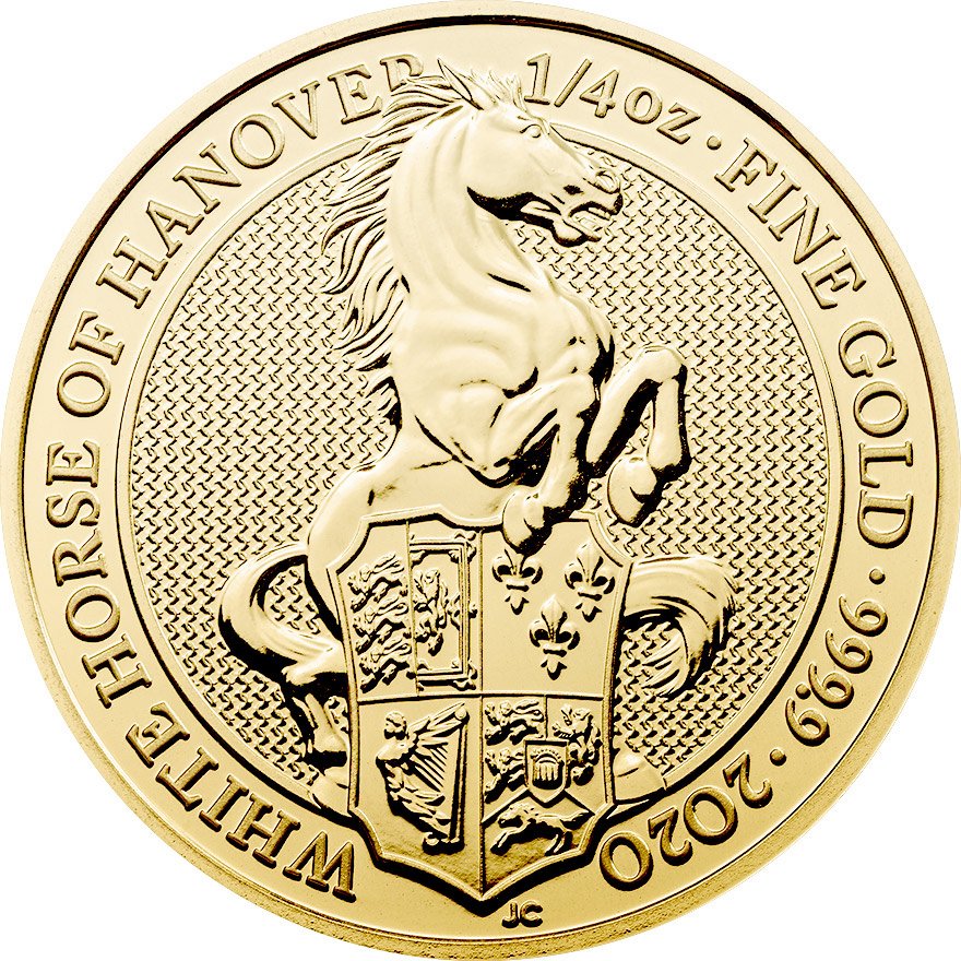 View 1: Gold The Queen's Beasts 1/4 oz - White Horse of Hanover 2020