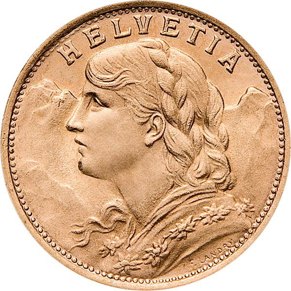 Front of the Gold Vreneli 20 Francs