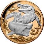 Silber Hai & Krokodil 5 oz PP - Teilvergoldet  Front of the Silver Shark and Crocodile - 5 oz - Partially Gold-Plated - 2022