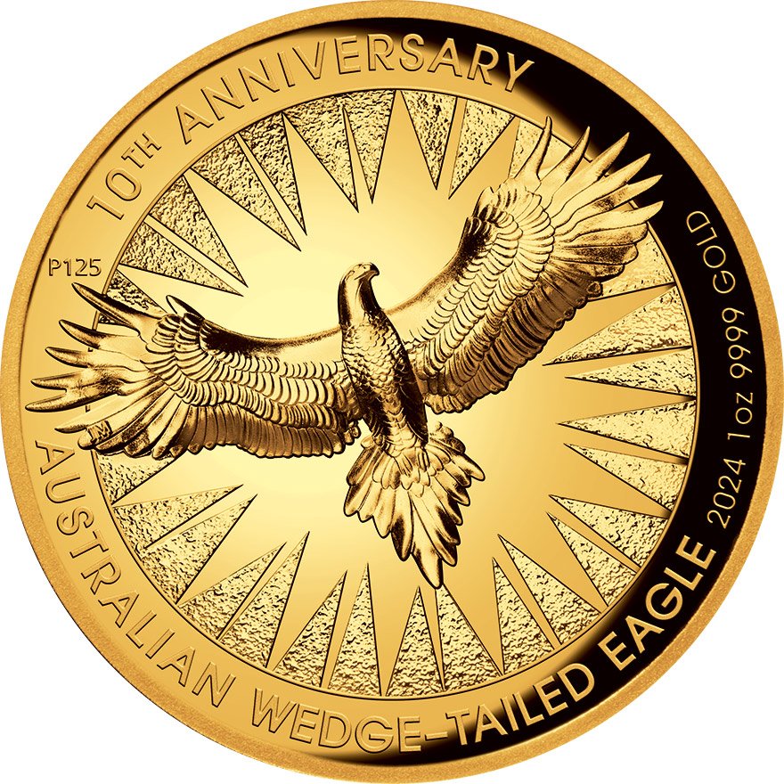 View 1: Gold Wedge Tailed Eagle 1 oz PP - 10th Anniversary - High Relief 2024