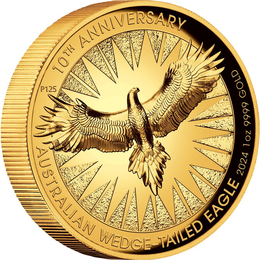 View 2: Gold Wedge Tailed Eagle 1 oz PP - 10th Anniversary - High Relief 2024
