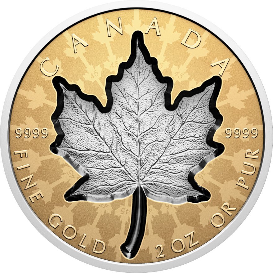 Front of the Gold Maple Leaf 2 oz RP - Super Incuse 2024