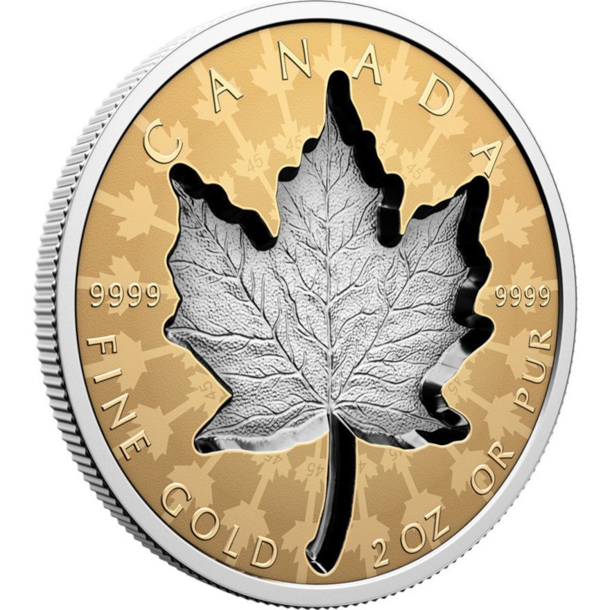 Side view of the Gold Maple Leaf 2 oz RP - Super Incuse 2024