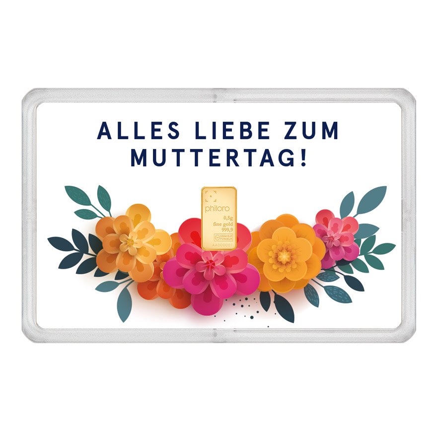 View 1: Goldbarren 0,5 g - philoro Geschenkkarte "Muttertag Frühlingsblumen"