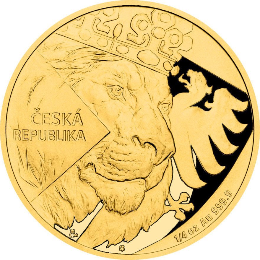 Front of the Gold Czech Lion 1/4 oz - PF - 2024 (incl. case and COA)