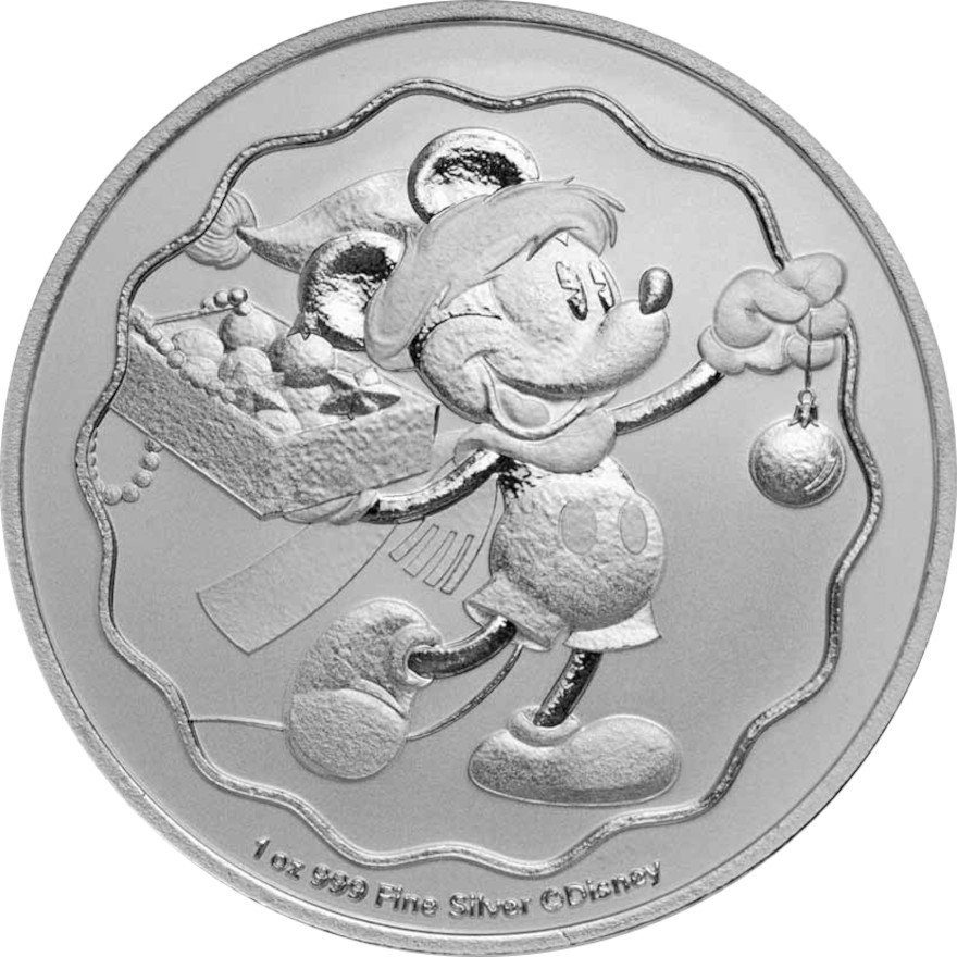 Front of Silver Christmas Mickey Mouse 1 oz - 2025