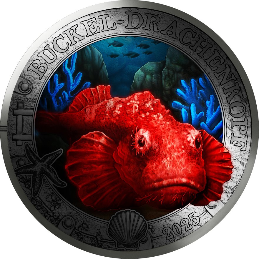 Front in dark view of the CuNi Luminous Sea Worlds “common dragonet” 3 EUR UN - 2025 