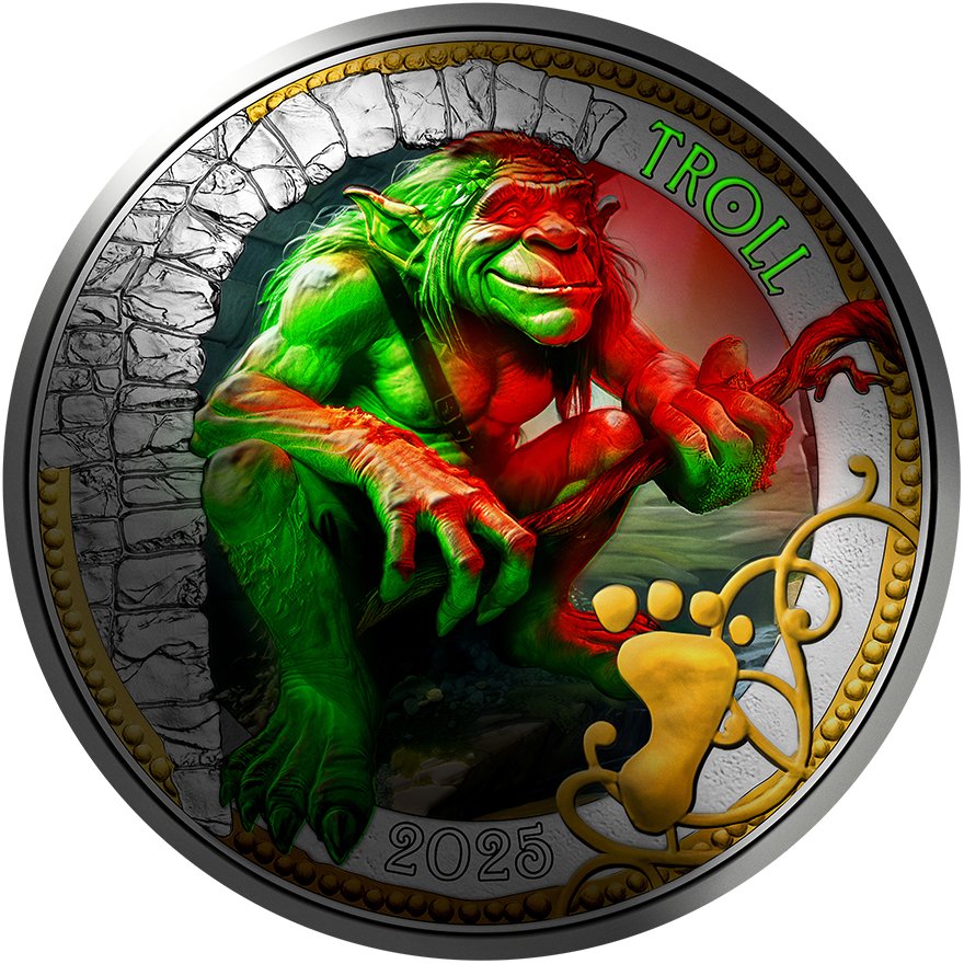Front (Dark) of the Fantastic Creatures “The Troll” 3 EUR UNC – 2025