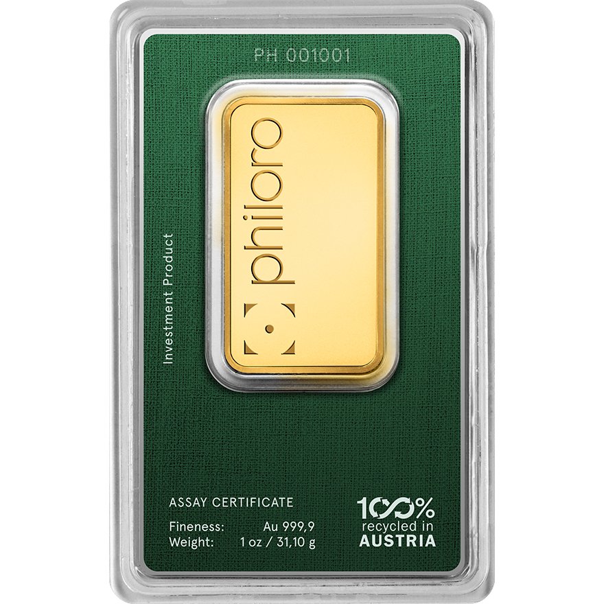 Back of Gold bar 1 oz - philoro ORIGIN