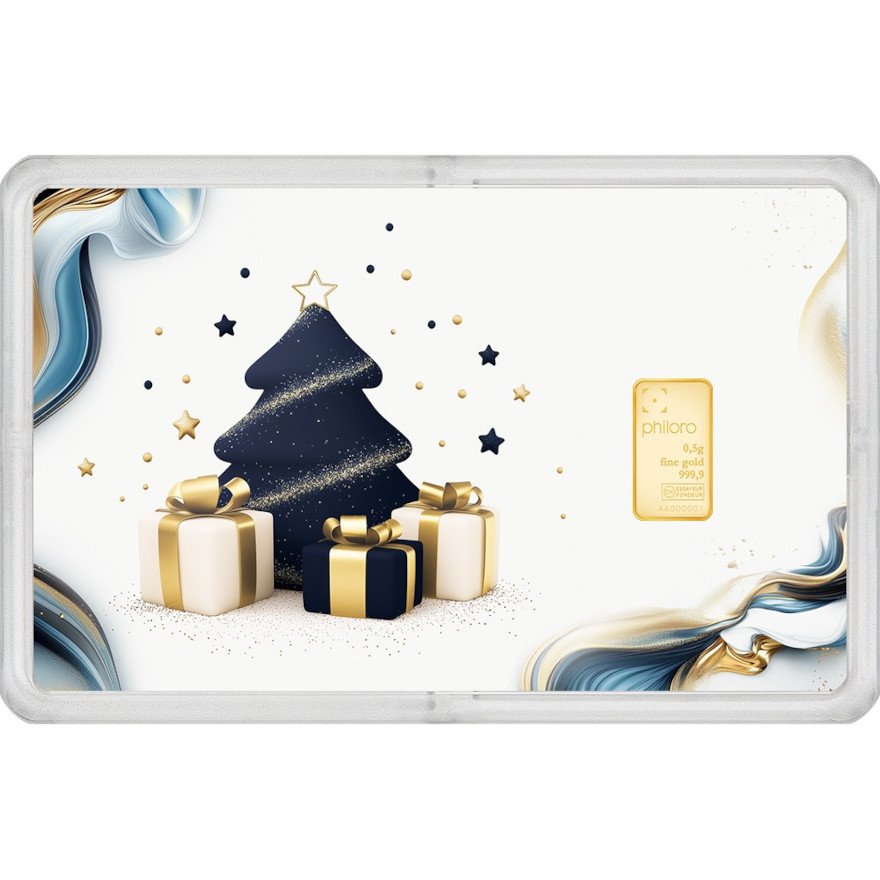 Front of the Gold bar 0.5 g - philoro gift card "Festive Glow"