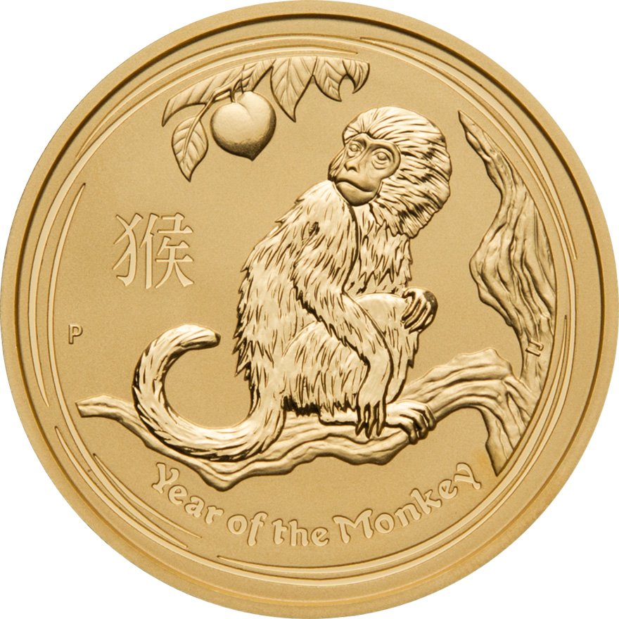 Front of the Gold Lunar 2 oz - Monkey