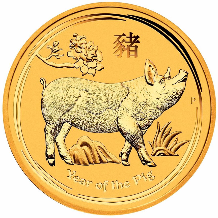 Front of the Gold Lunar II 1/10 oz - Pig