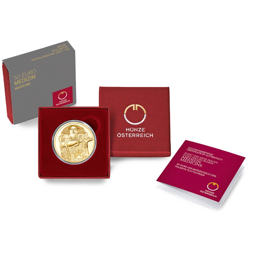 50 Euro Gold Coin Medicine - Klimt PF in the original coin case
