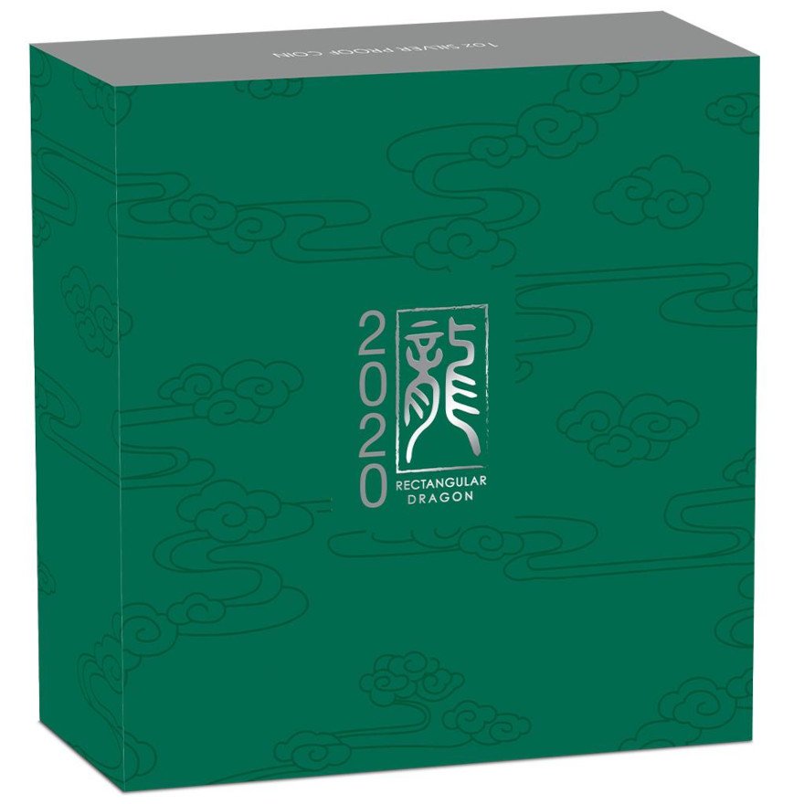 Original coin case of the Silver Dragon 1 oz Rectangle Coin - PF - 2020