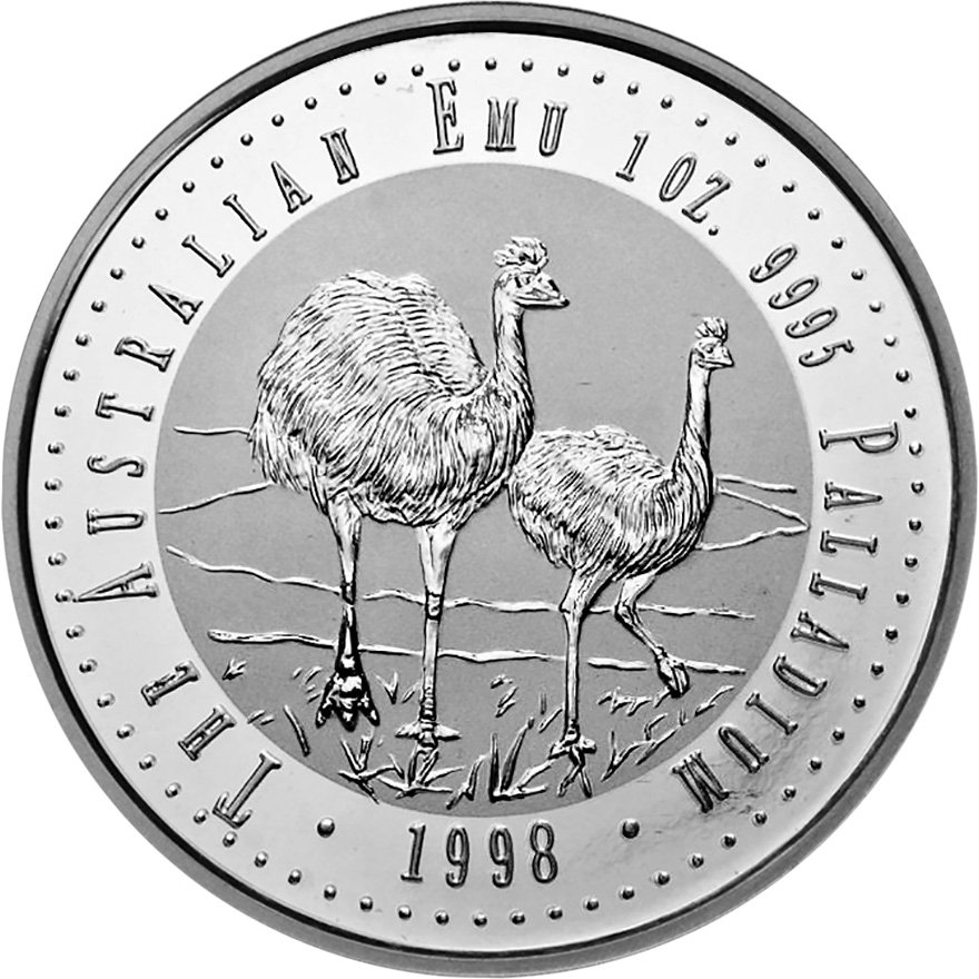 Front of the Palladium Emu 1 oz - various years