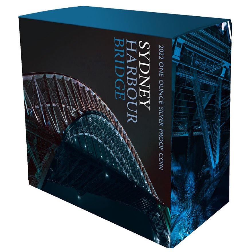 Original coin case of the Silver Sydney Harbor Bridge 1 oz - Partly gold plated - 2022