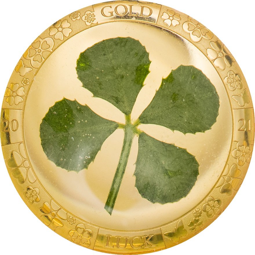 Front of the Gold Cloverleaf 1 g Palau 2021