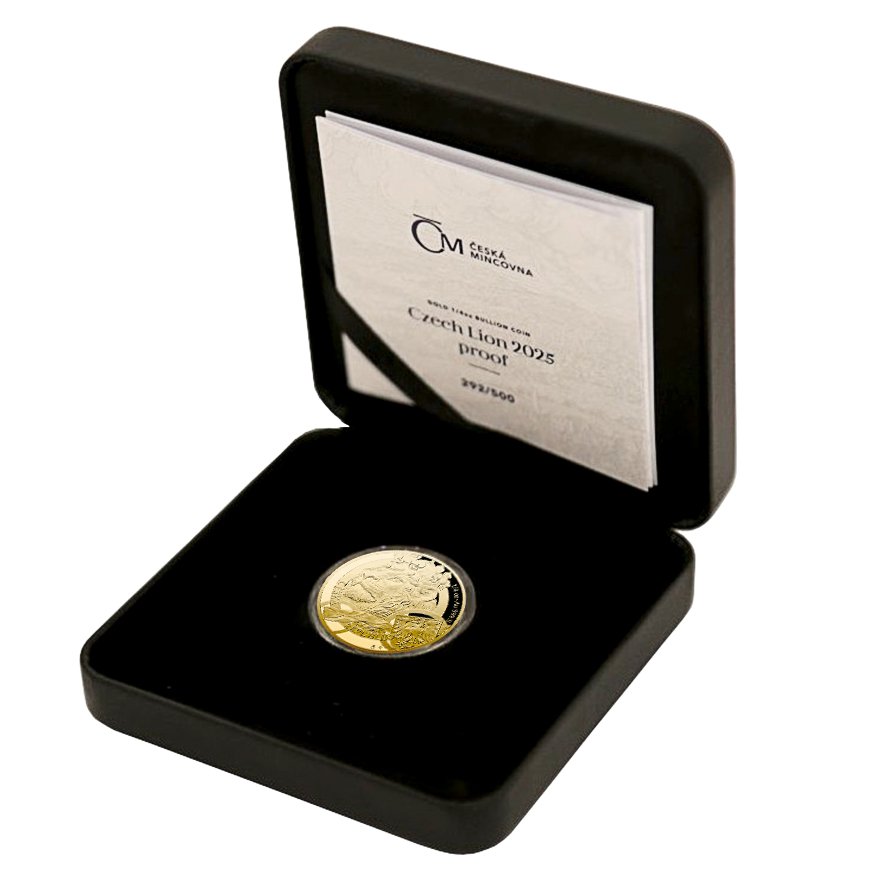 Gold Czech lion 1/4 oz - Proof - 2025 in the original coin case