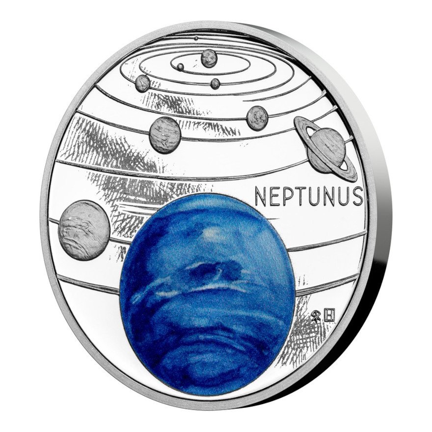 Side view of the Silver Solar System 1 oz - Neptune (12th)