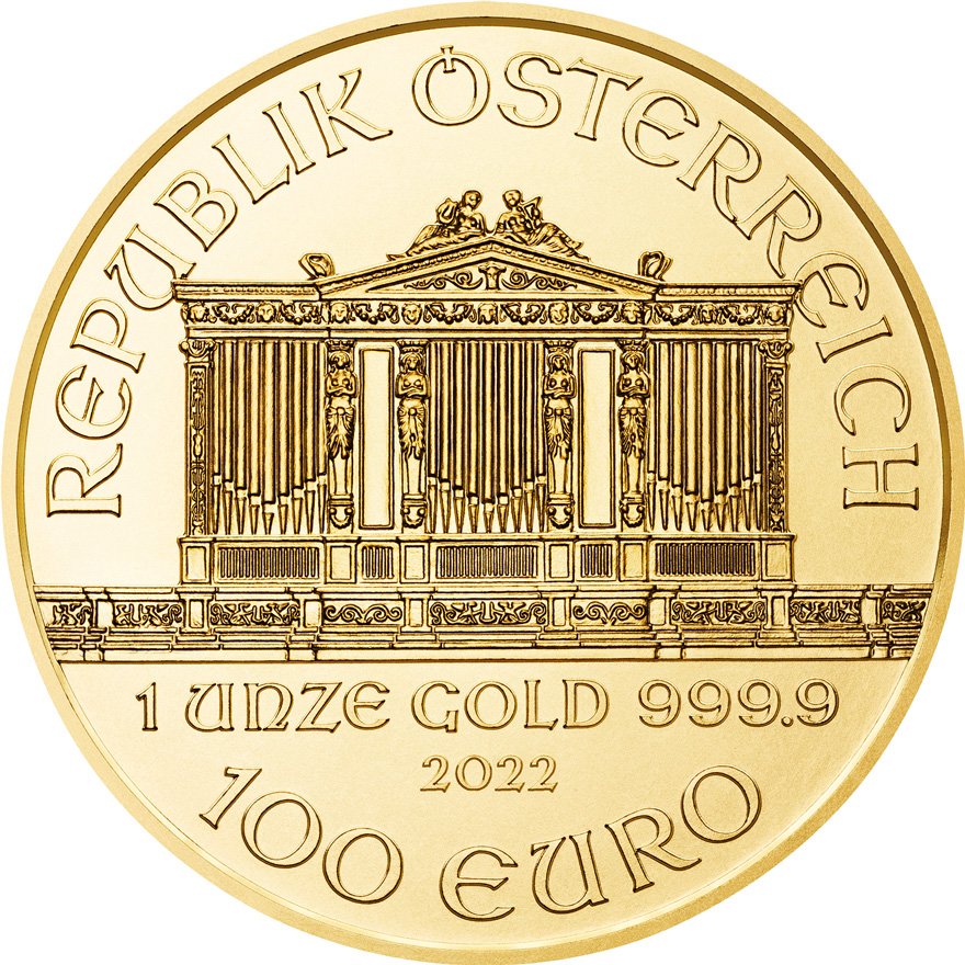 Back of the Gold Philharmonic 1 oz - 2022