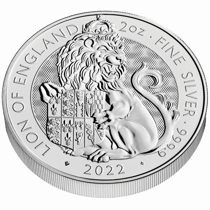 Side view of the Silver Lion of England 2 oz - Royal Tudor Beasts - 2022
