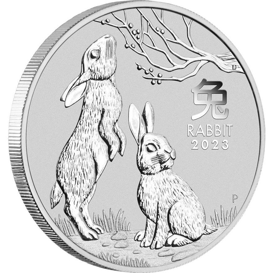 Side view of the Silver Lunar III 1/2 oz - Rabbit 2023