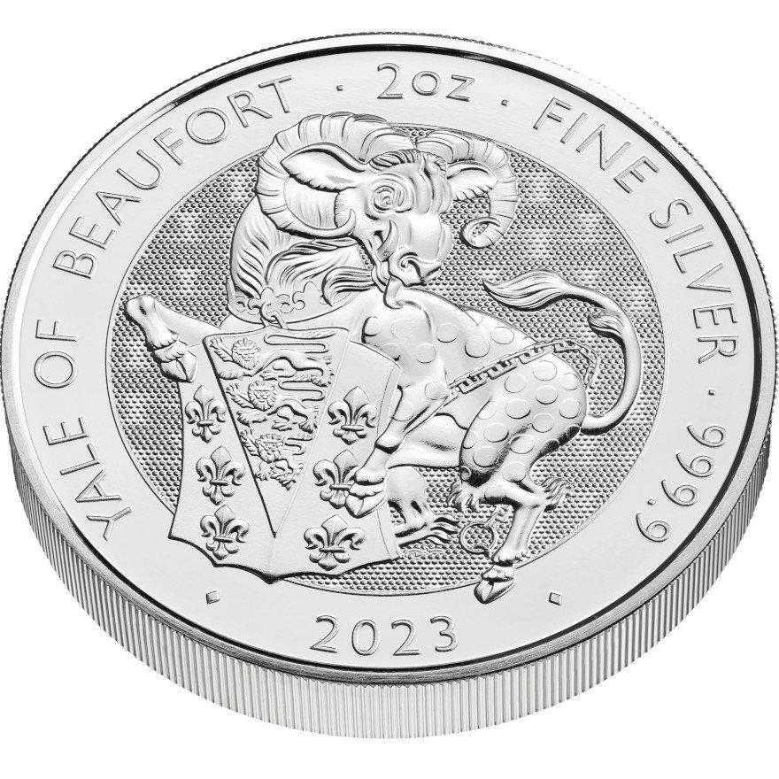 Side view of the Silver Yale of Beaufort 2 oz - Royal Tudor Beasts 2023