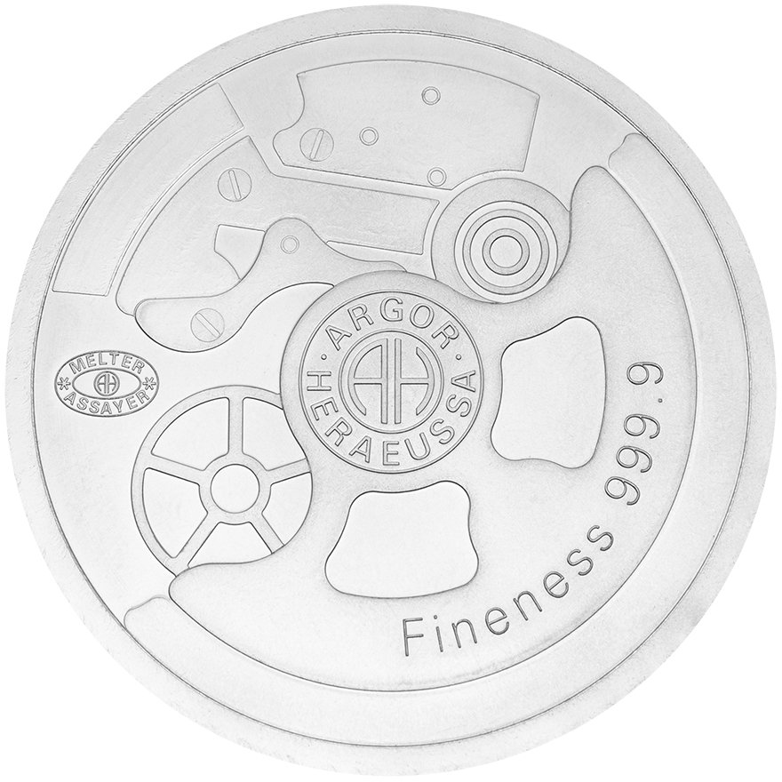 Back of the Argor Heraeus 1 kg Silver Medal Watch