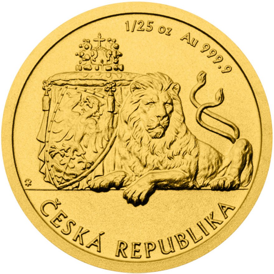 Front of the Gold Czech Lion 1/25 oz - 2018