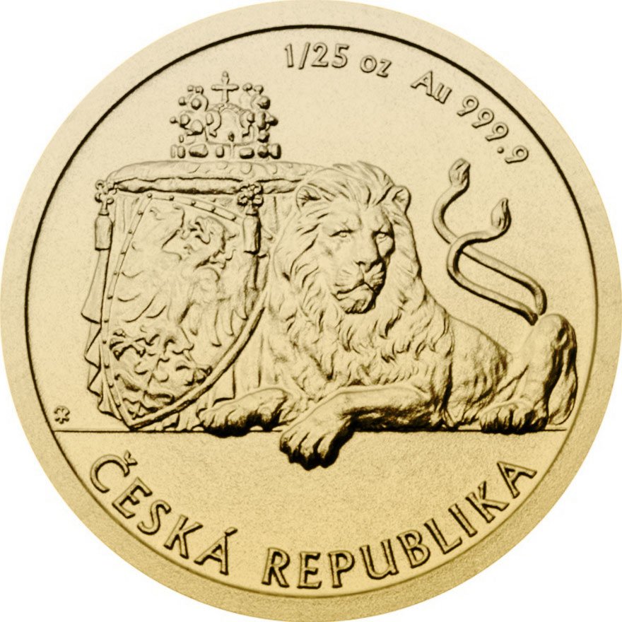 Front of the Gold Czech Lion 1/25 oz - 2019