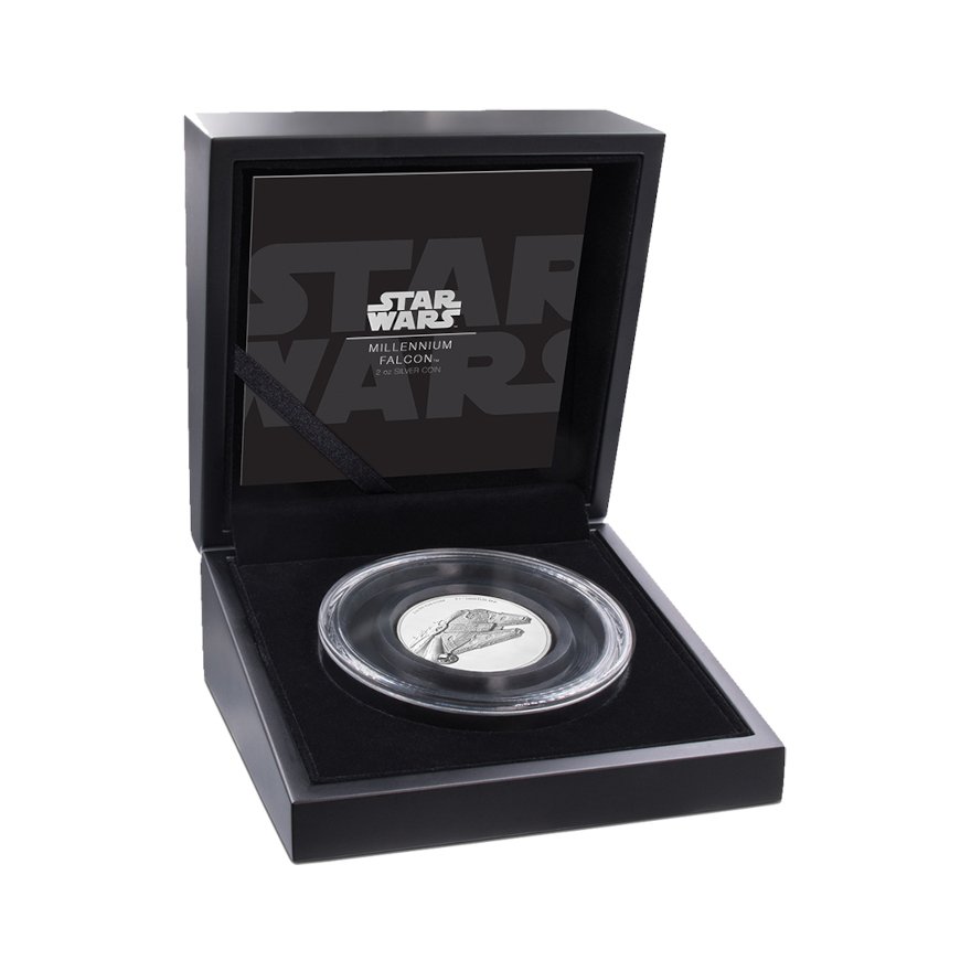 Silber Star Wars Millenium Falke 2 oz Ultra High Relief - 2019 in the original coin case