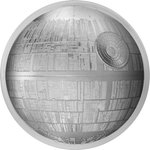 Front of the Silver Star Wars Death Star 2 oz Ultra High Relief