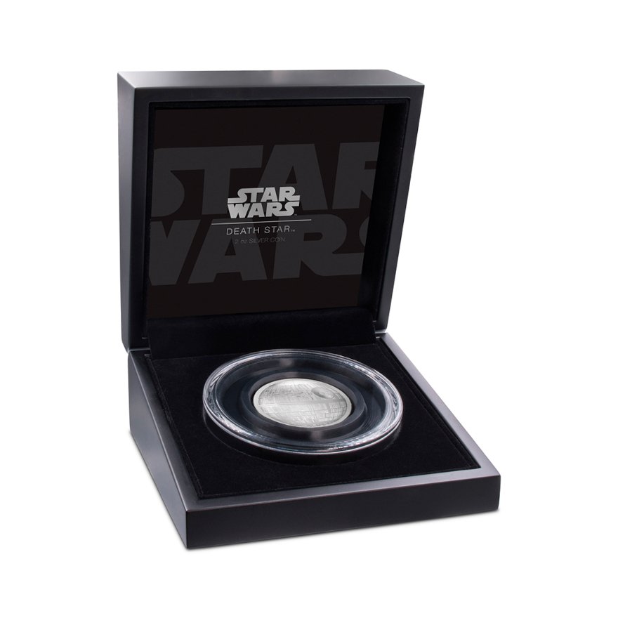 Silver Star Wars Death Star 2 oz Ultra High Relief in the original coin case
